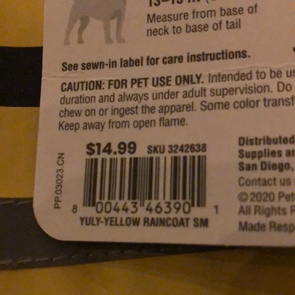 NWT reflective dog raincoat S